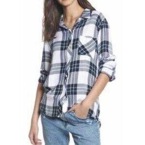 RAILS Hunter Women’s Plaid Flannel Button Up Shirt Size L White Admiral Pine